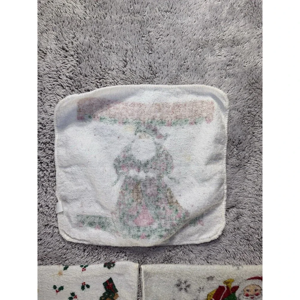 3 Vintage Christmas Cotton Kitchen Towels Fringe Santa Reindeer Tree‎ Cannon B&D